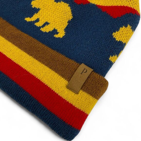 NEW Pendleton Retro Bear Cuffed Beanie Blue/Yellow/Red OS - Picture 4 of 9